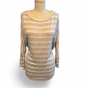 Chic Beige Striped Long Sleeve Top